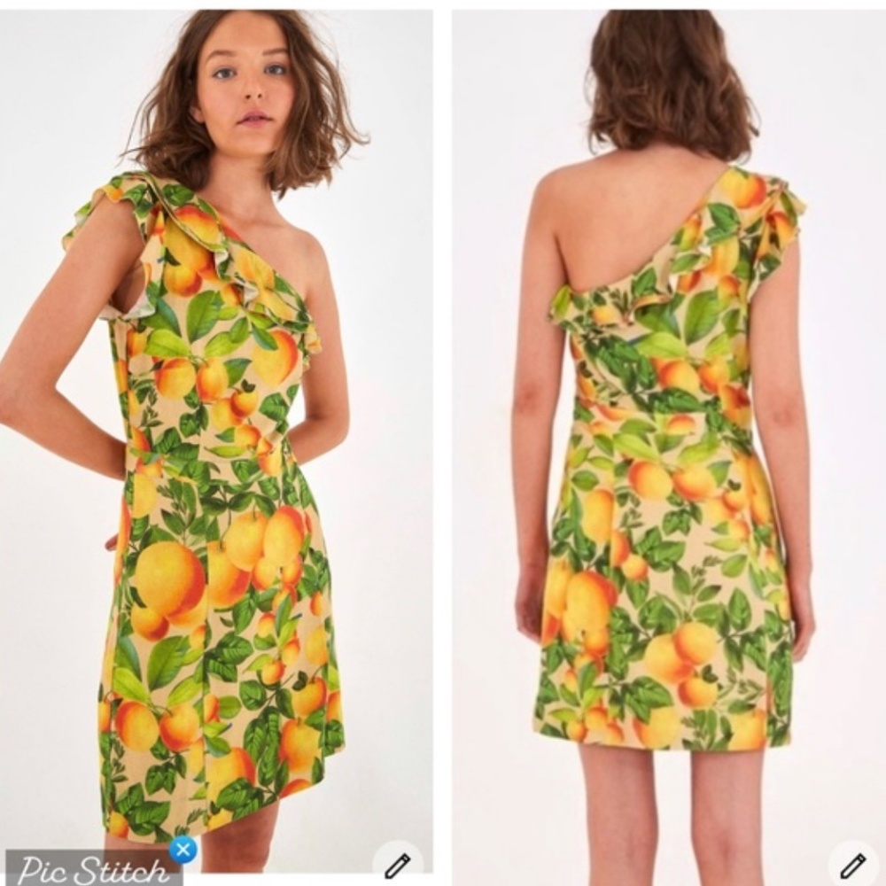 Farm rio one shoulder ruffle peach dress